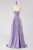 Purple A Line Spaghetti Straps Prom Dress with Appliques