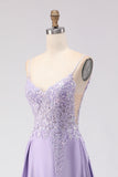 Purple A Line Spaghetti Straps Prom Dress with Appliques