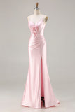 Pink Satin Corset Bowed Mermaid Prom Dress