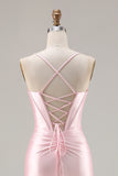 Pink Satin Corset Bowed Mermaid Prom Dress