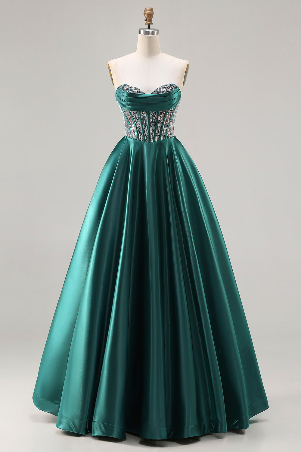 WEDTREND Women Dark Green Prom Dress Ball Gown Corset Beaded Strapless Satin Evening Dress Wedtrend UK WEDTREND Women Dark Green Prom Dress Ball Gown Corset Beaded Strapless Satin Evening Dress Wedtrend UK