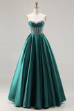 Dark Green Ball Gown Corset Beaded Prom Dress