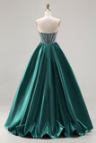 Dark Green Ball Gown Corset Beaded Prom Dress
