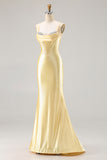Sparkly Light Yellow Corset Mermaid Prom Dress