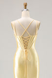 Sparkly Light Yellow Corset Mermaid Prom Dress