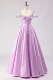 Off the Shoulder Light Purple Corset Princess Prom Dress