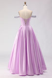 Off the Shoulder Light Purple Corset Princess Prom Dress