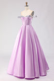 Off the Shoulder Light Purple Corset Princess Prom Dress