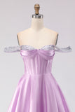 Off the Shoulder Light Purple Corset Princess Prom Dress