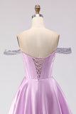 Off the Shoulder Light Purple Corset Princess Prom Dress
