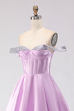 Off the Shoulder Light Purple Corset Princess Prom Dress