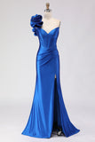 Royal Blue One Shoulder Corset Mermaid Ruffled Prom Dress