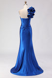 Royal Blue One Shoulder Corset Mermaid Ruffled Prom Dress
