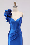 Royal Blue One Shoulder Corset Mermaid Ruffled Prom Dress