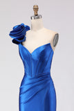 Royal Blue One Shoulder Corset Mermaid Ruffled Prom Dress