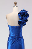 Royal Blue One Shoulder Corset Mermaid Ruffled Prom Dress