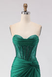 Strapless Corset Mermaid Dark Green Ruched Prom Dress