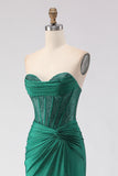 Strapless Corset Mermaid Dark Green Ruched Prom Dress