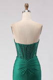 Strapless Corset Mermaid Dark Green Ruched Prom Dress