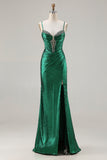 Metallic Dark Green Mermaid Prom Dress with Rhinestones