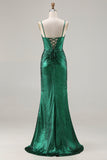 Metallic Dark Green Mermaid Prom Dress with Rhinestones