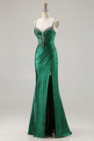 Metallic Dark Green Mermaid Prom Dress with Rhinestones