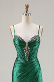 Metallic Dark Green Mermaid Prom Dress with Rhinestones