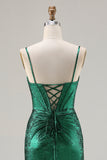 Metallic Dark Green Mermaid Prom Dress with Rhinestones