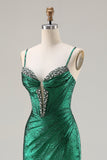 Metallic Dark Green Mermaid Prom Dress with Rhinestones