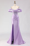 Purple Mermaid Off the Shoulder Beaded Prom Dress