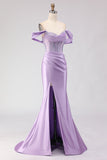 Purple Mermaid Off the Shoulder Beaded Prom Dress