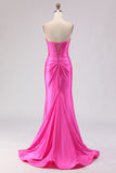 Fuchsia Mermaid Strapless Prom Dress with Rhinestones
