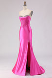 Fuchsia Mermaid Strapless Prom Dress with Rhinestones