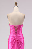 Fuchsia Mermaid Strapless Prom Dress with Rhinestones