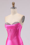 Fuchsia Mermaid Strapless Prom Dress with Rhinestones