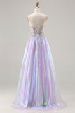 Sparkly Purple Strapless A Line Appliqued Prom Dress