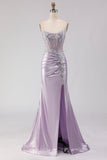 Light Purple Strapless Appliqued Mermaid Prom Dress