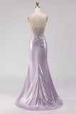 Light Purple Strapless Appliqued Mermaid Prom Dress