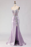 Light Purple Strapless Appliqued Mermaid Prom Dress