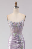 Light Purple Strapless Appliqued Mermaid Prom Dress