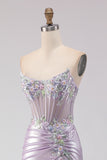 Light Purple Strapless Appliqued Mermaid Prom Dress