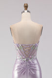 Light Purple Strapless Appliqued Mermaid Prom Dress