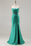 Mermaid Dark Green Corset Strapless Prom Dress