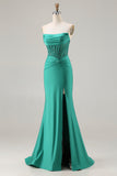 Mermaid Dark Green Corset Strapless Prom Dress