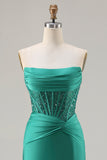 Mermaid Dark Green Corset Strapless Prom Dress