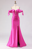 Off the Shoulder Fuchsia Corset Mermaid Prom Dress