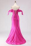 Off the Shoulder Fuchsia Corset Mermaid Prom Dress