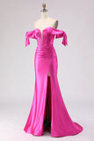 Off the Shoulder Fuchsia Corset Mermaid Prom Dress