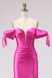 Off the Shoulder Fuchsia Corset Mermaid Prom Dress