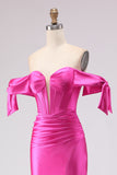 Off the Shoulder Fuchsia Corset Mermaid Prom Dress
